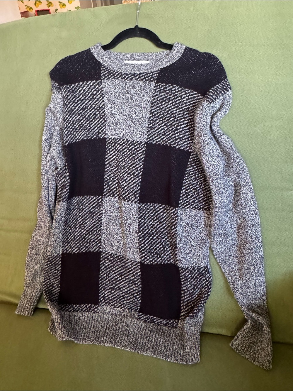 Geoffrey Beene Black and Gray Check Crewneck Sweater